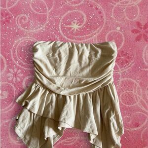 Lily Star Cream Strapless Ruffle Tube Top